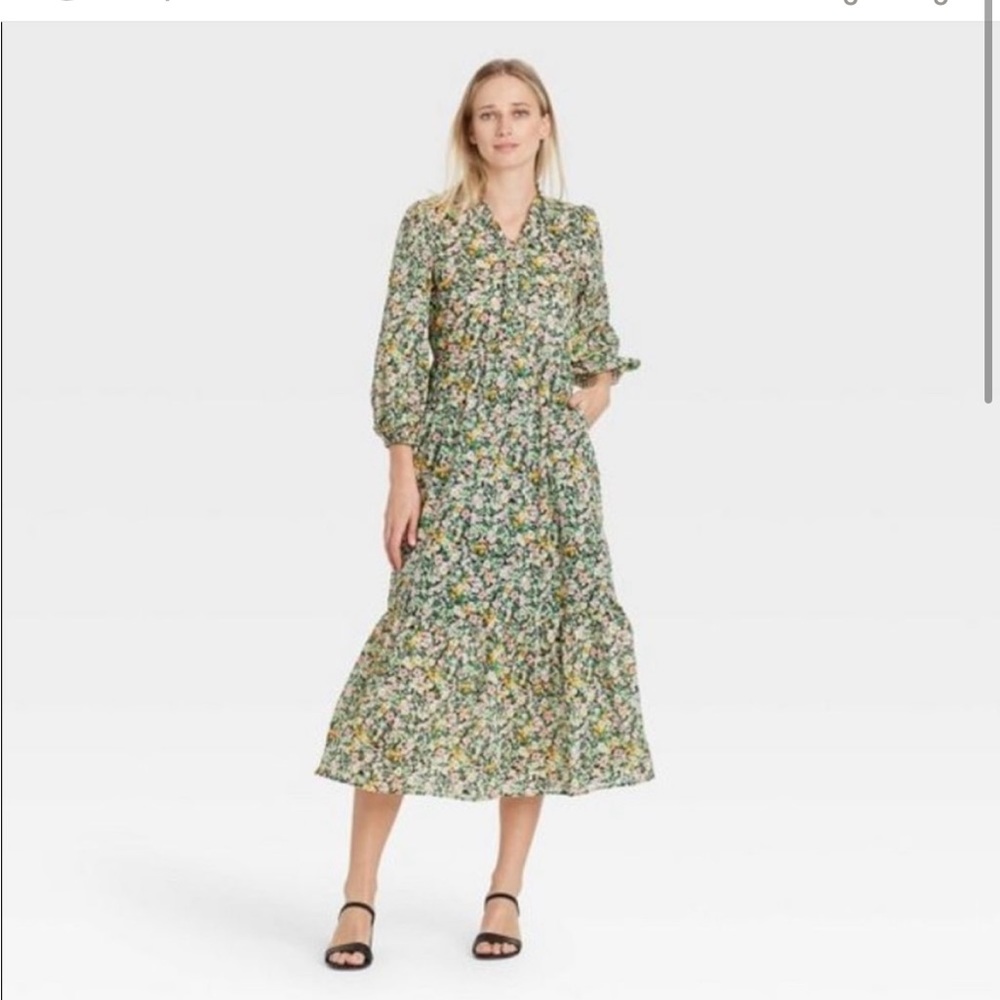 Women’s Balloon Sleeve Dress - Who What Wear - Green Floral - XS